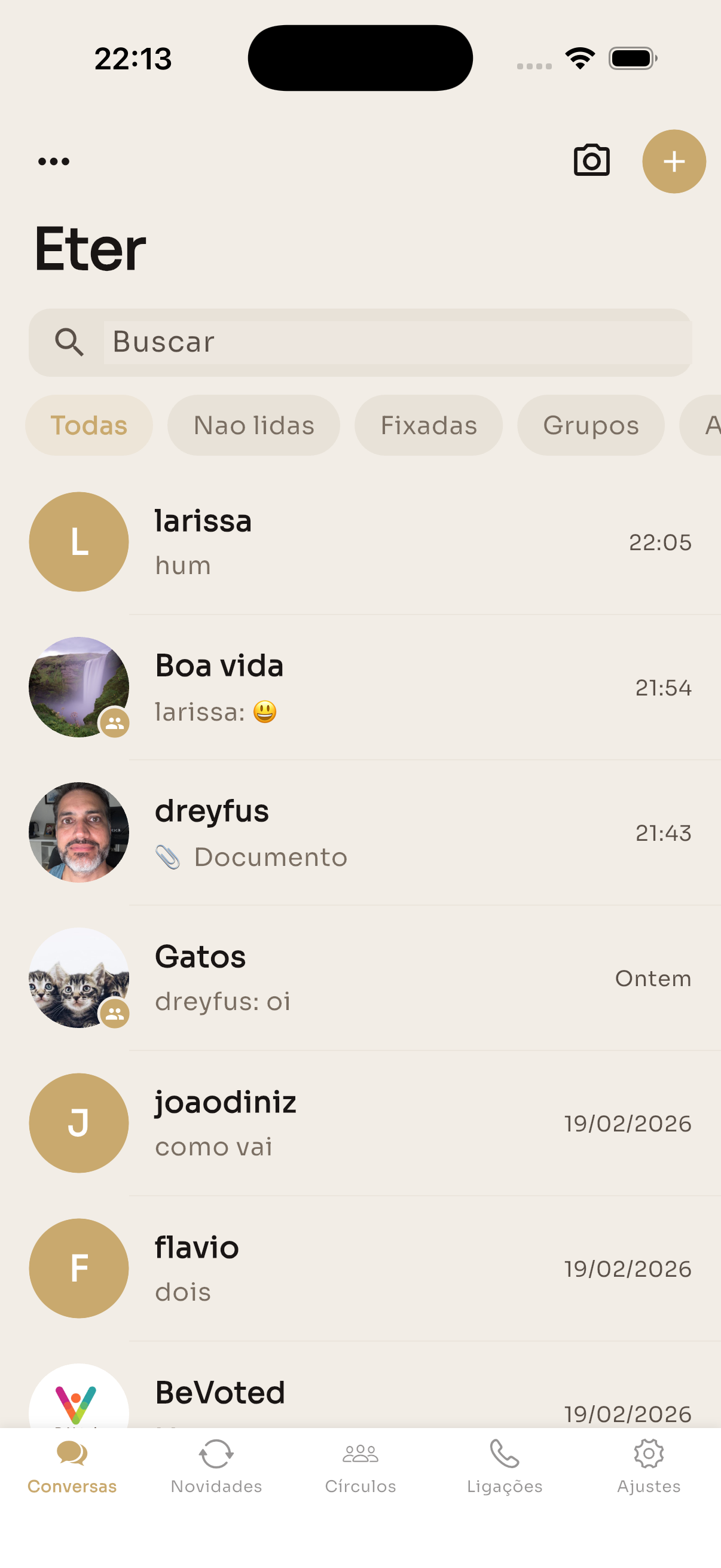 Lista de chats do Eter