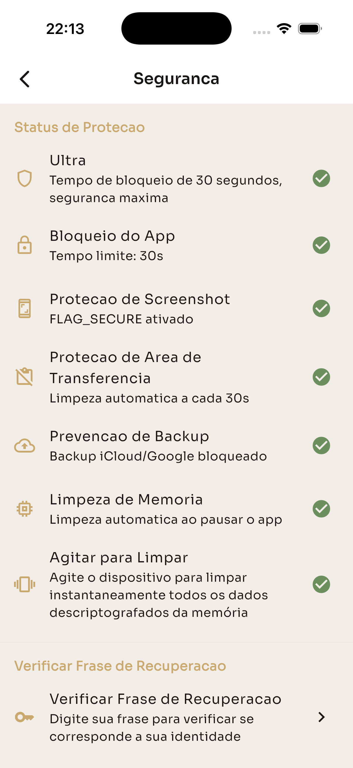 Configurações de segurança do Eter