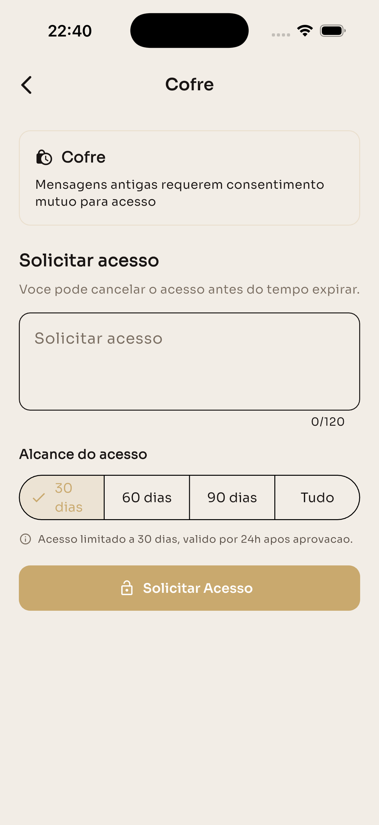 Cofre do Passado — solicitar acesso com anuência mútua